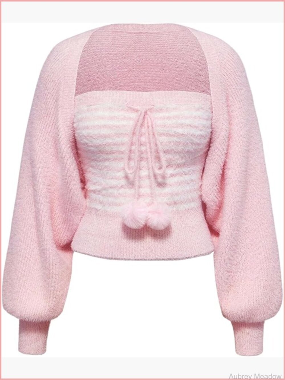 2 Piece Open-front Lantern Sleeve Cardigan and Tube Top Set